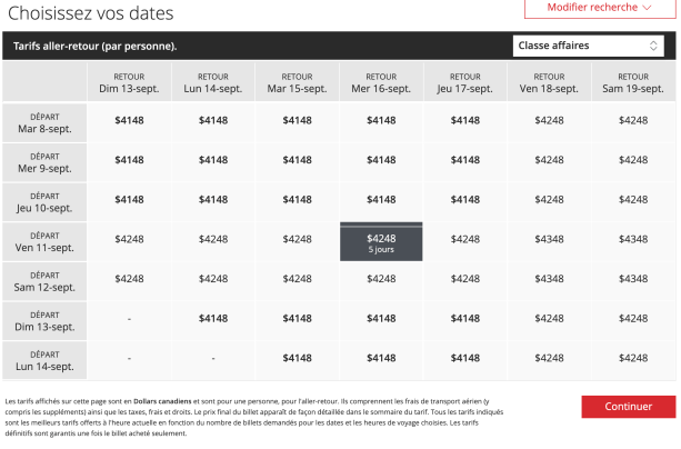 AIR CANADA SEPTEMBRE